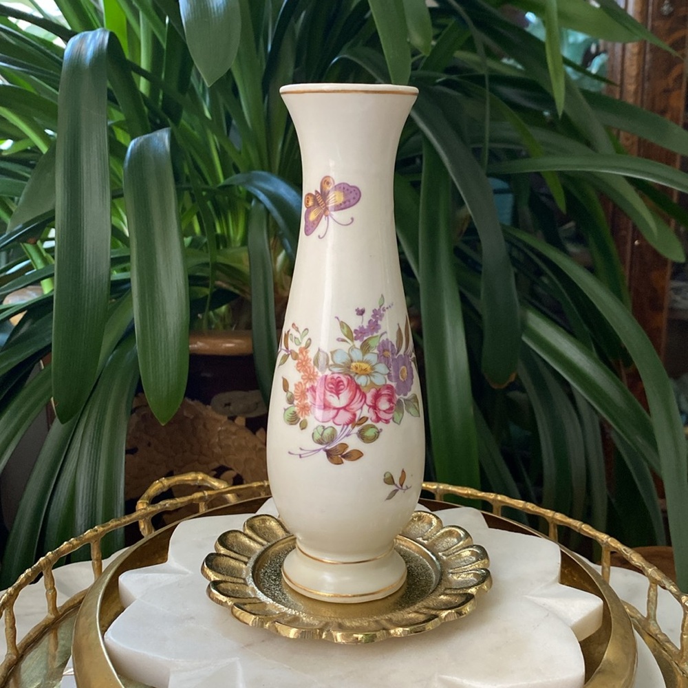 Vintage Lefton Japan XA8132 Butterfly + Floral Vase With Original Sticker Tag